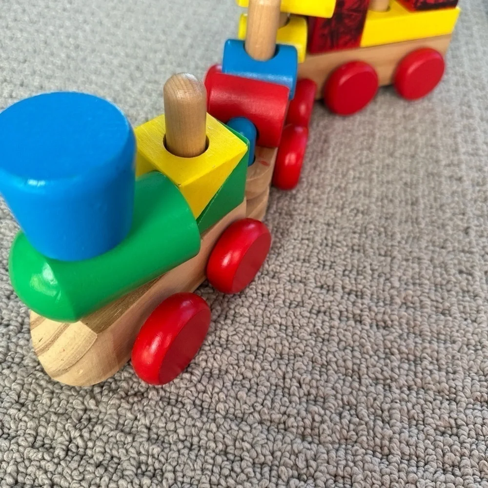 Red and Yellow Wooden Toy Cars and Vehicles